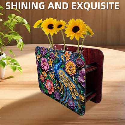 Gem Peacock DIY Diamond Painting Wooden Tube Vase for Adults Gift Home Decor