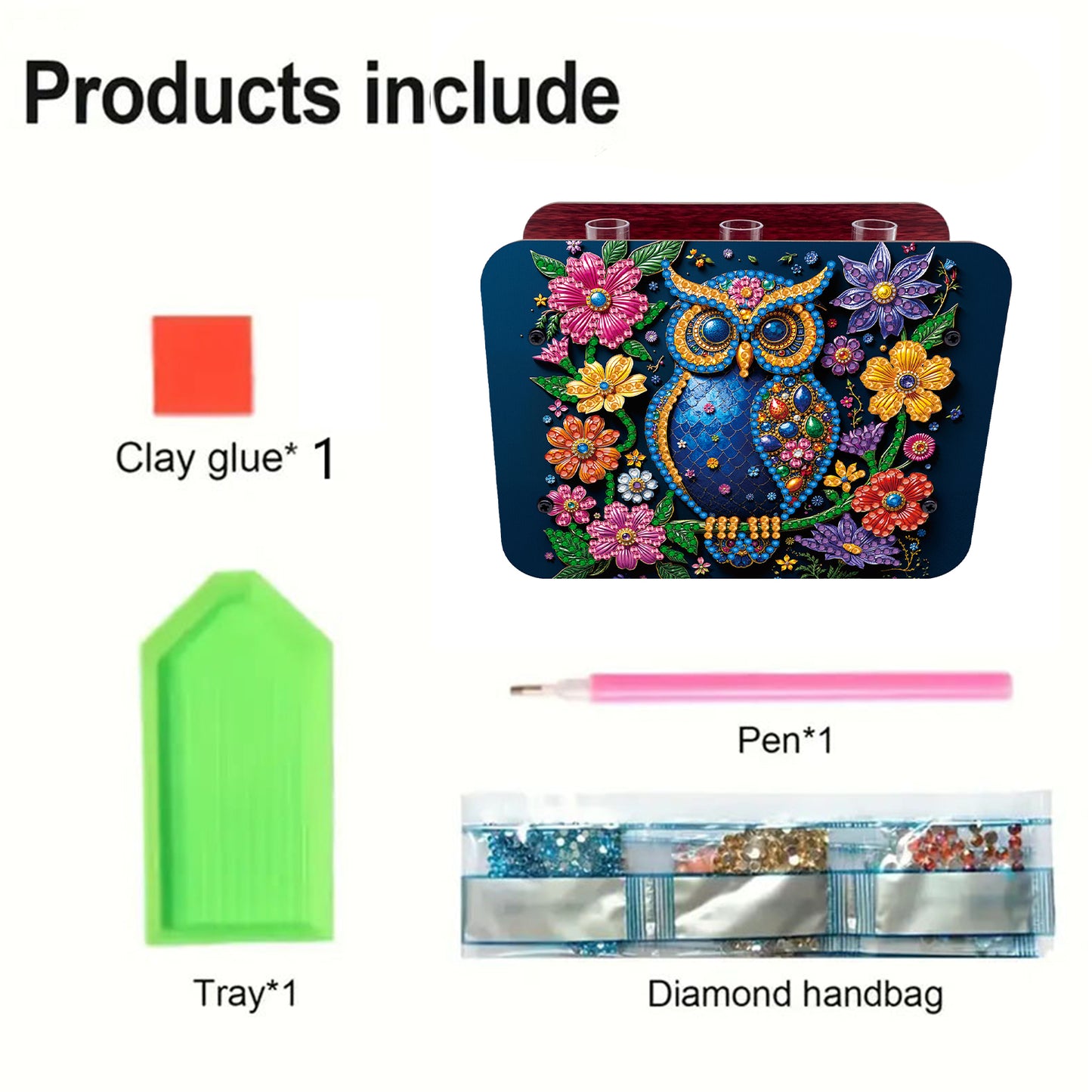Gem Owl DIY Diamond Painting Wooden Tube Vase for Adults Gift Idea Home Decor