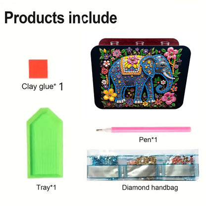 Gem Elephant DIY Diamond Painting Wooden Tube Vase for Adults Gift Home Decor