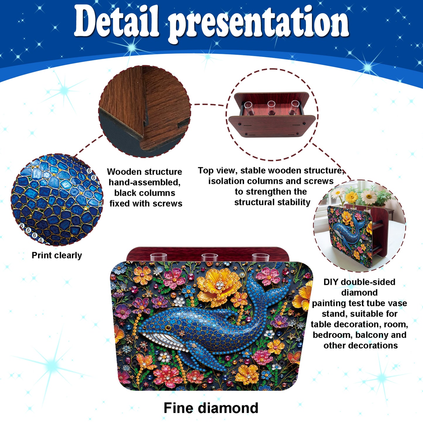 Gem Dolphin DIY Diamond Painting Wooden Tube Vase for Adults Gift Home Decor