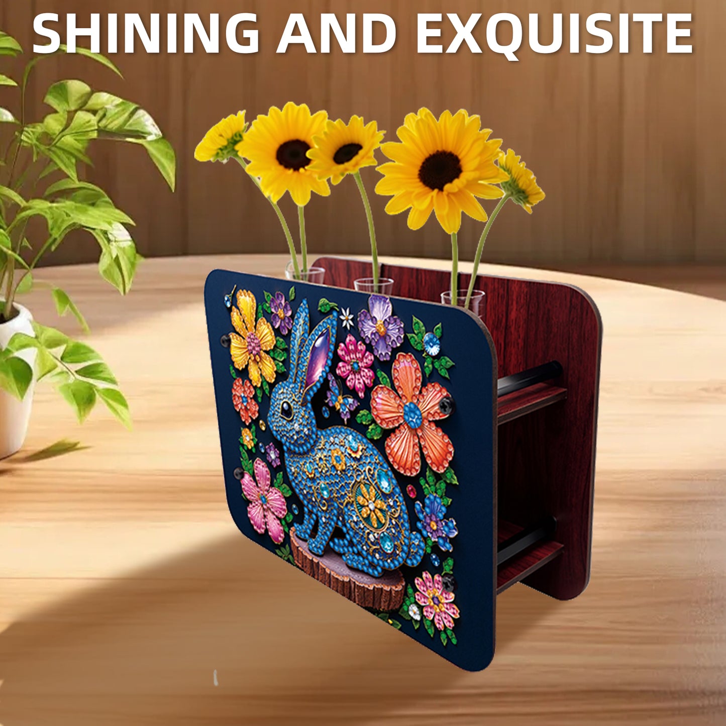 Gem Rabbit DIY Diamond Painting Wooden Tube Vase for Adults Gift Idea Home Decor