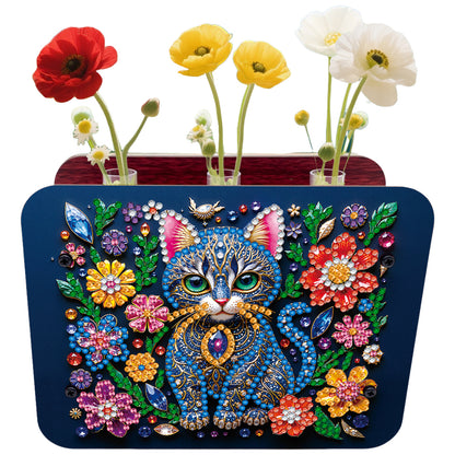 Gem Cat DIY Diamond Painting Wooden Tube Vase for Adults Gift Idea Home Decor