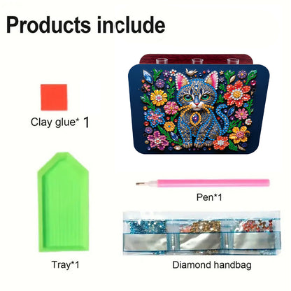 Gem Cat DIY Diamond Painting Wooden Tube Vase for Adults Gift Idea Home Decor