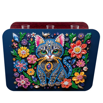 Gem Cat DIY Diamond Painting Wooden Tube Vase for Adults Gift Idea Home Decor