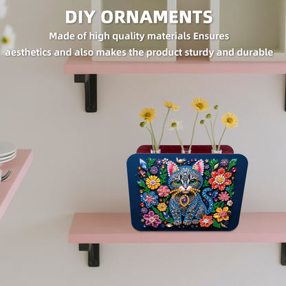 Gem Cat DIY Diamond Painting Wooden Tube Vase for Adults Gift Idea Home Decor