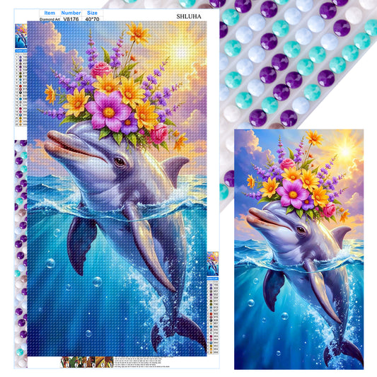 Dolphins And Flowers - Full Round Drill Diamond Painting 40*70CM