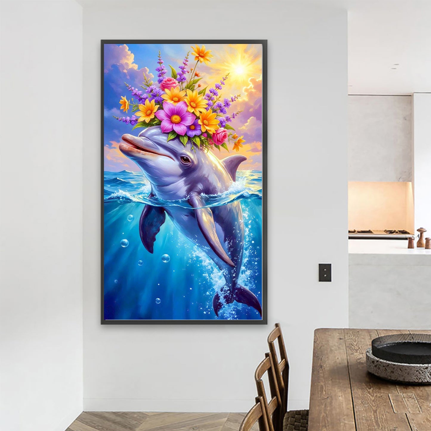 Dolphins And Flowers - Full Round Drill Diamond Painting 40*70CM