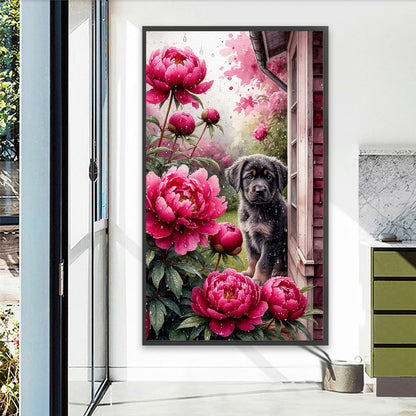 Dogs And Flowers - Full Round Drill Diamond Painting 40*70CM