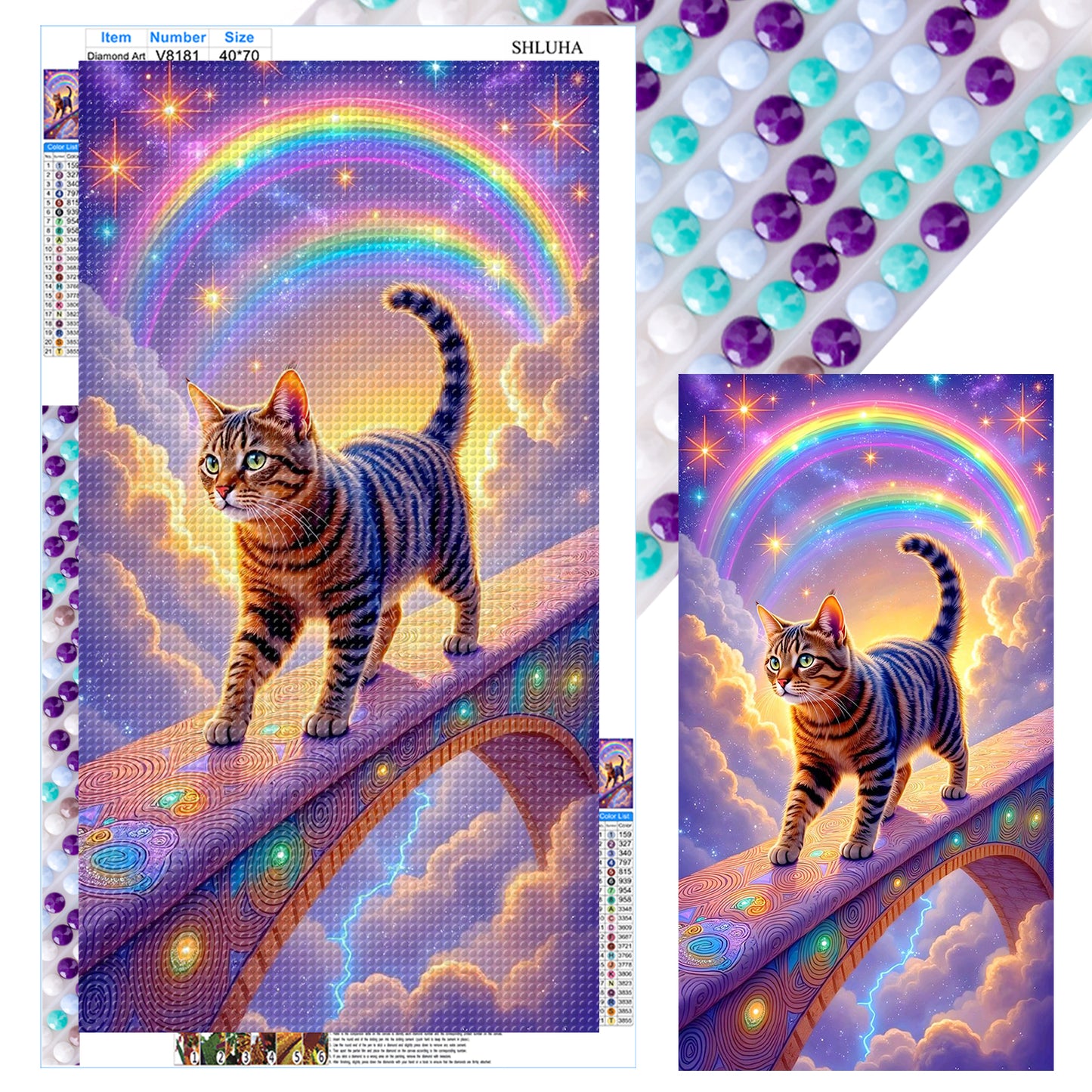 Rainbow Cat - Full Round Drill Diamond Painting 40*70CM