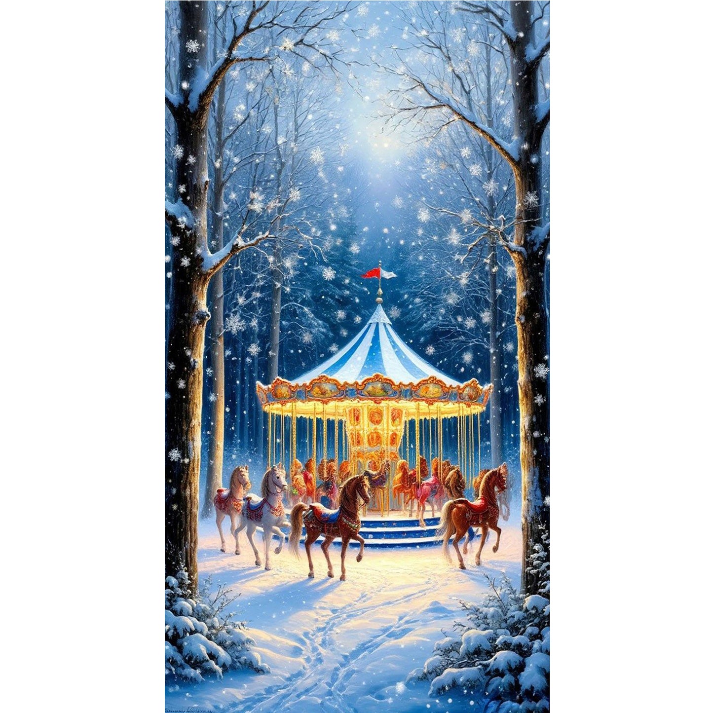 Snowy Carousel - Full Round Drill Diamond Painting 40*70CM