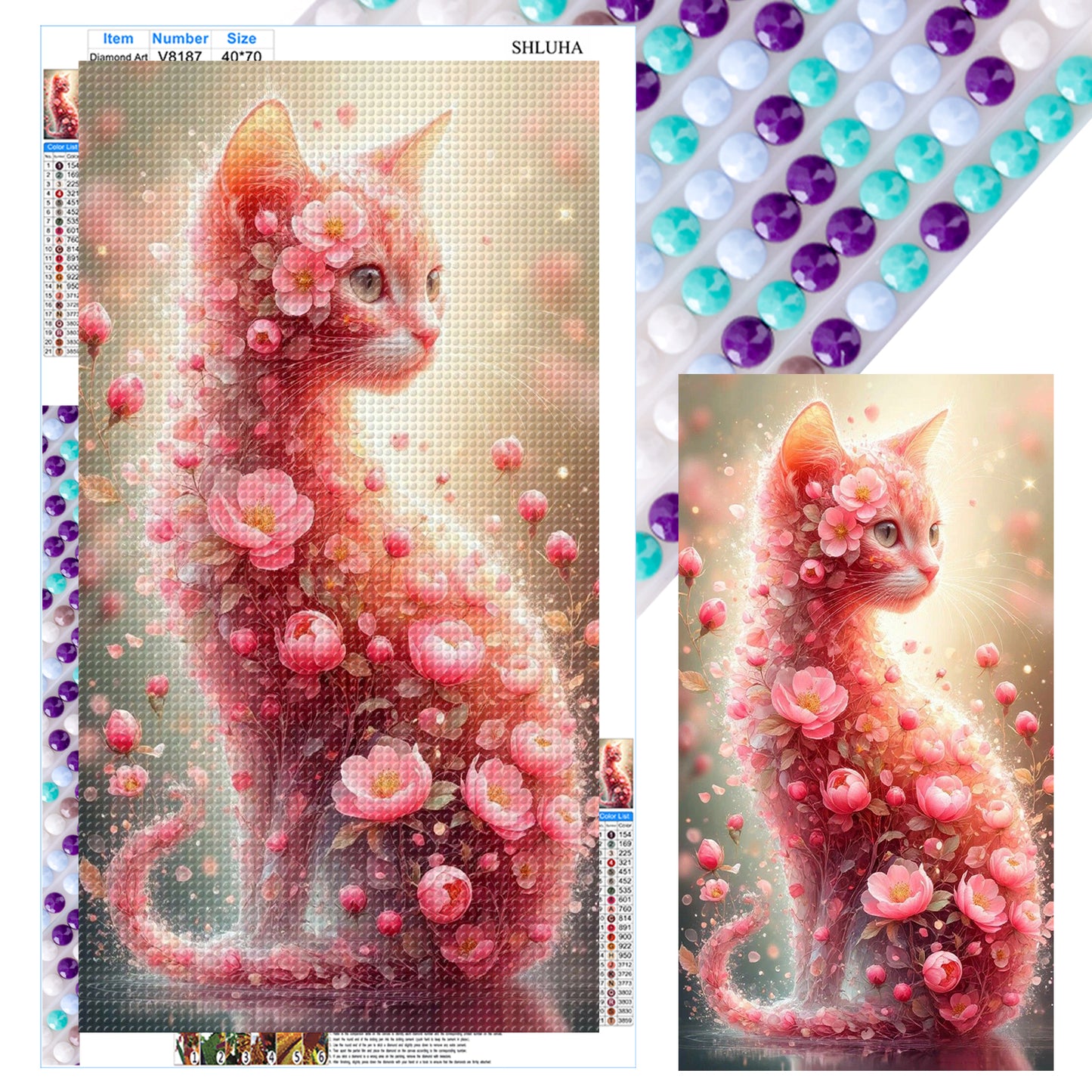 Flowers And Cats - Full Round Drill Diamond Painting 40*70CM