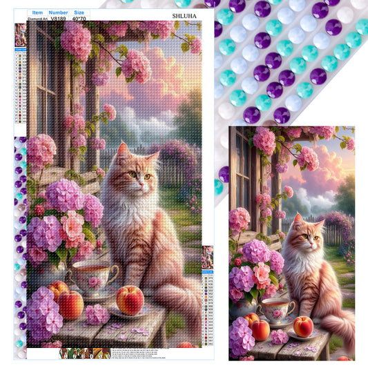 Flowers And Cats - Full Round Drill Diamond Painting 40*70CM