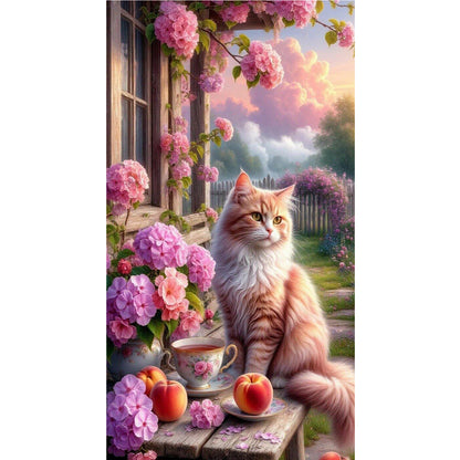 Flowers And Cats - Full Round Drill Diamond Painting 40*70CM