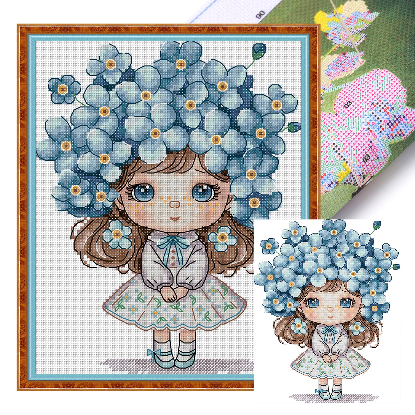 Girl With Forget-Me-Nots - 14CT Stamped Cross Stitch 20*26CM (Joy Sunday)