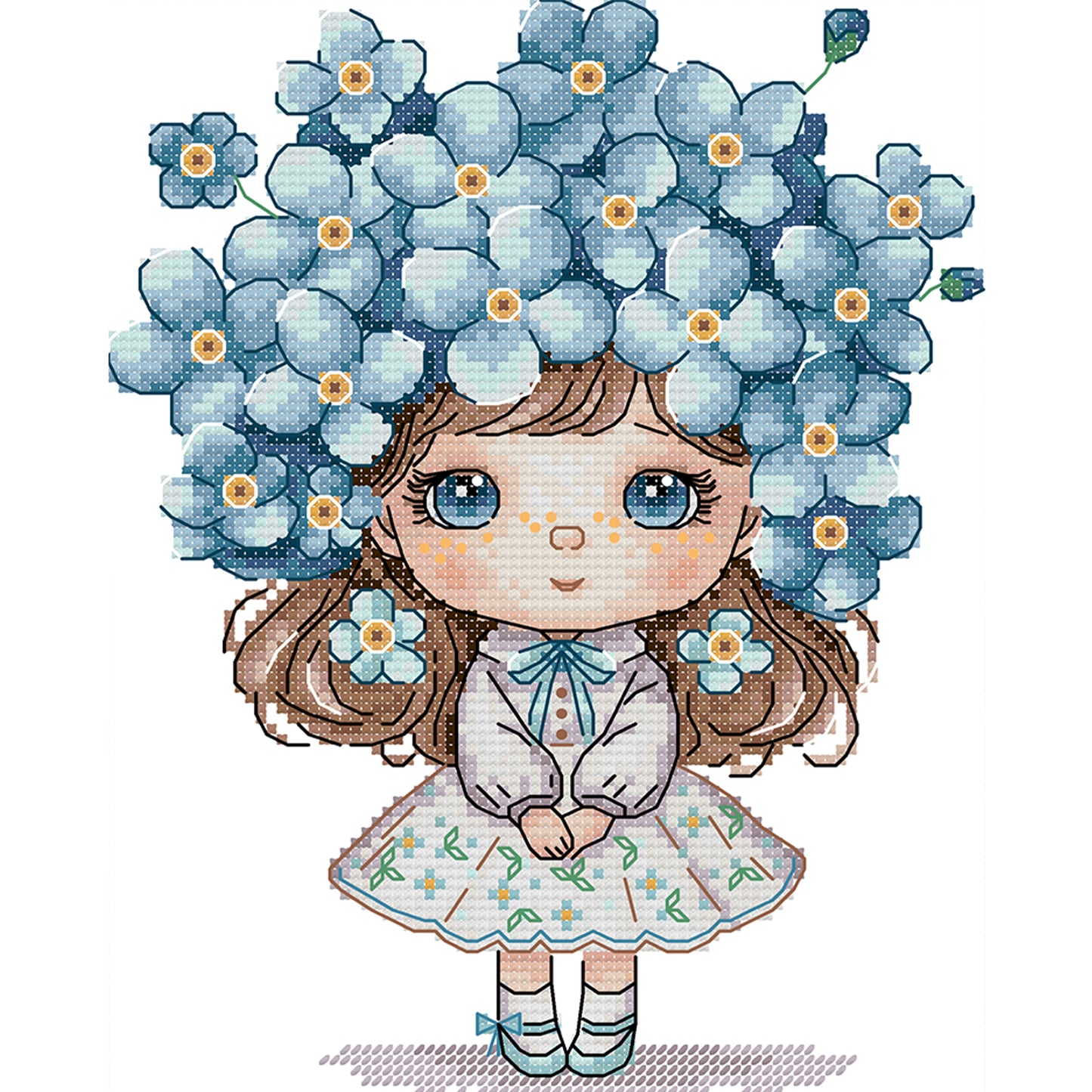 Girl With Forget-Me-Nots - 14CT Stamped Cross Stitch 20*26CM (Joy Sunday)
