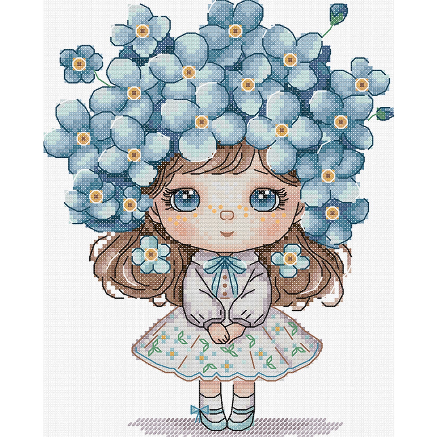 Girl With Forget-Me-Nots - 14CT Stamped Cross Stitch 20*26CM (Joy Sunday)