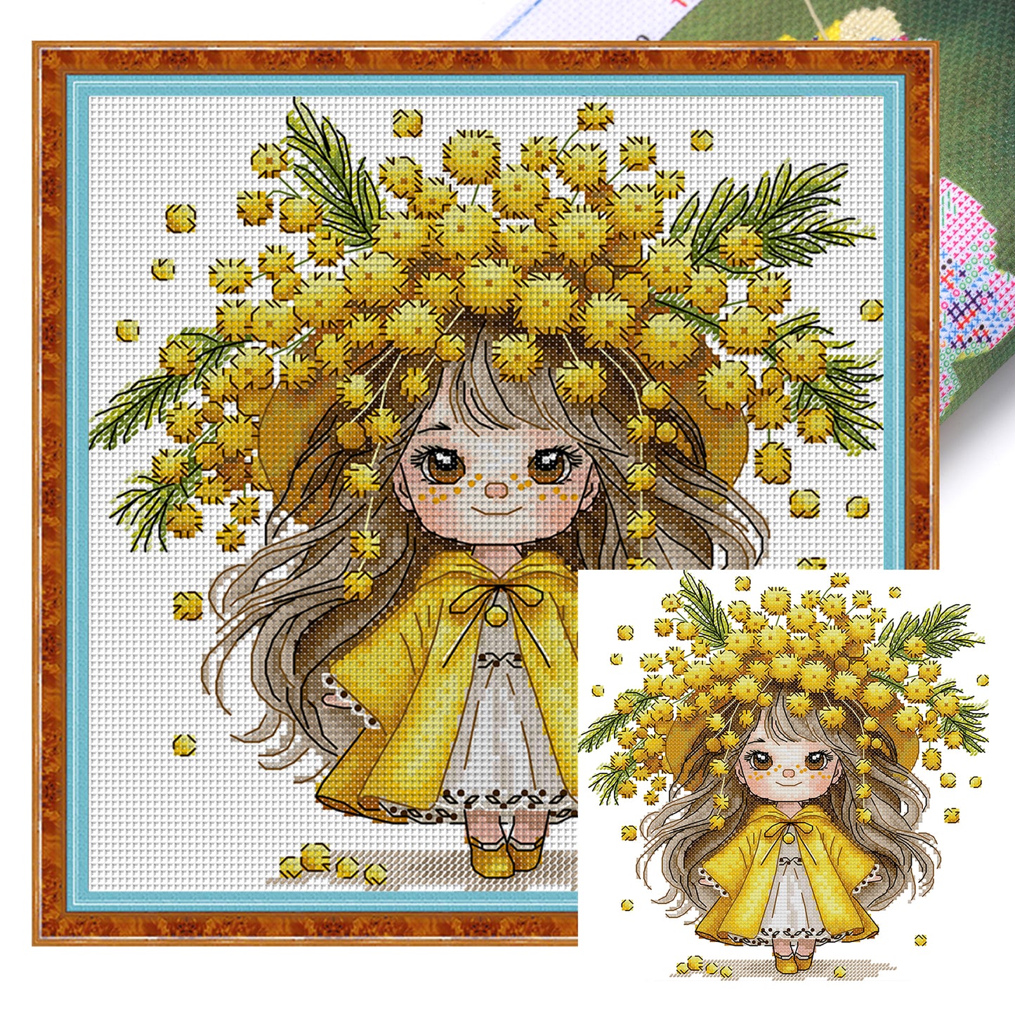Girl With Mimosa - 14CT Stamped Cross Stitch 28*28CM (Joy Sunday)
