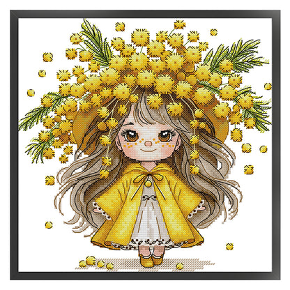 Girl With Mimosa - 14CT Stamped Cross Stitch 28*28CM (Joy Sunday)