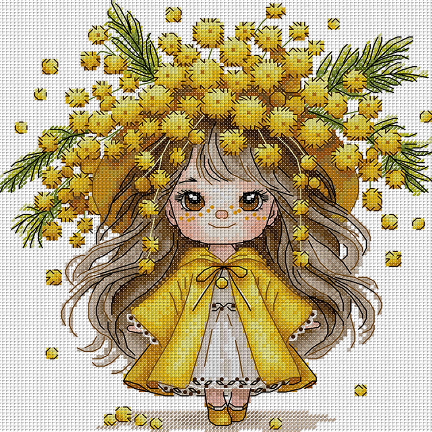 Girl With Mimosa - 14CT Stamped Cross Stitch 28*28CM (Joy Sunday)