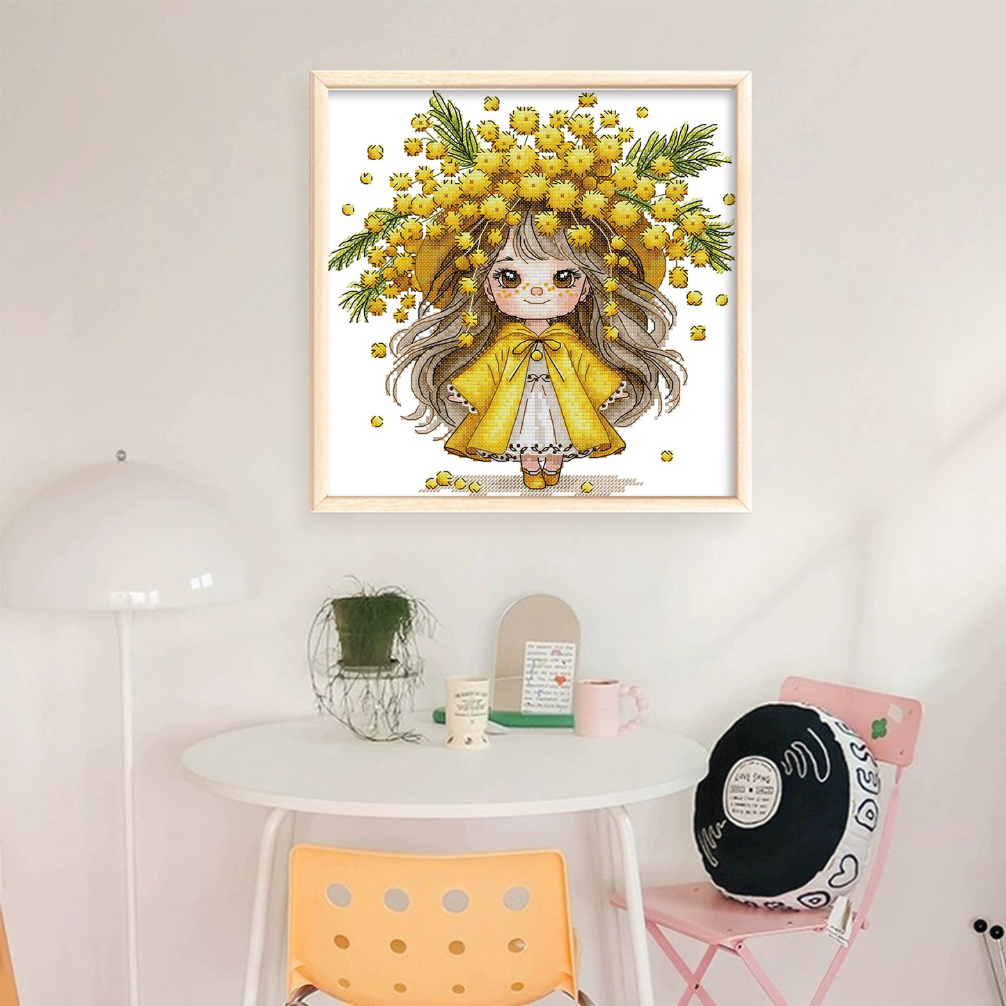 Girl With Mimosa - 14CT Stamped Cross Stitch 28*28CM (Joy Sunday)