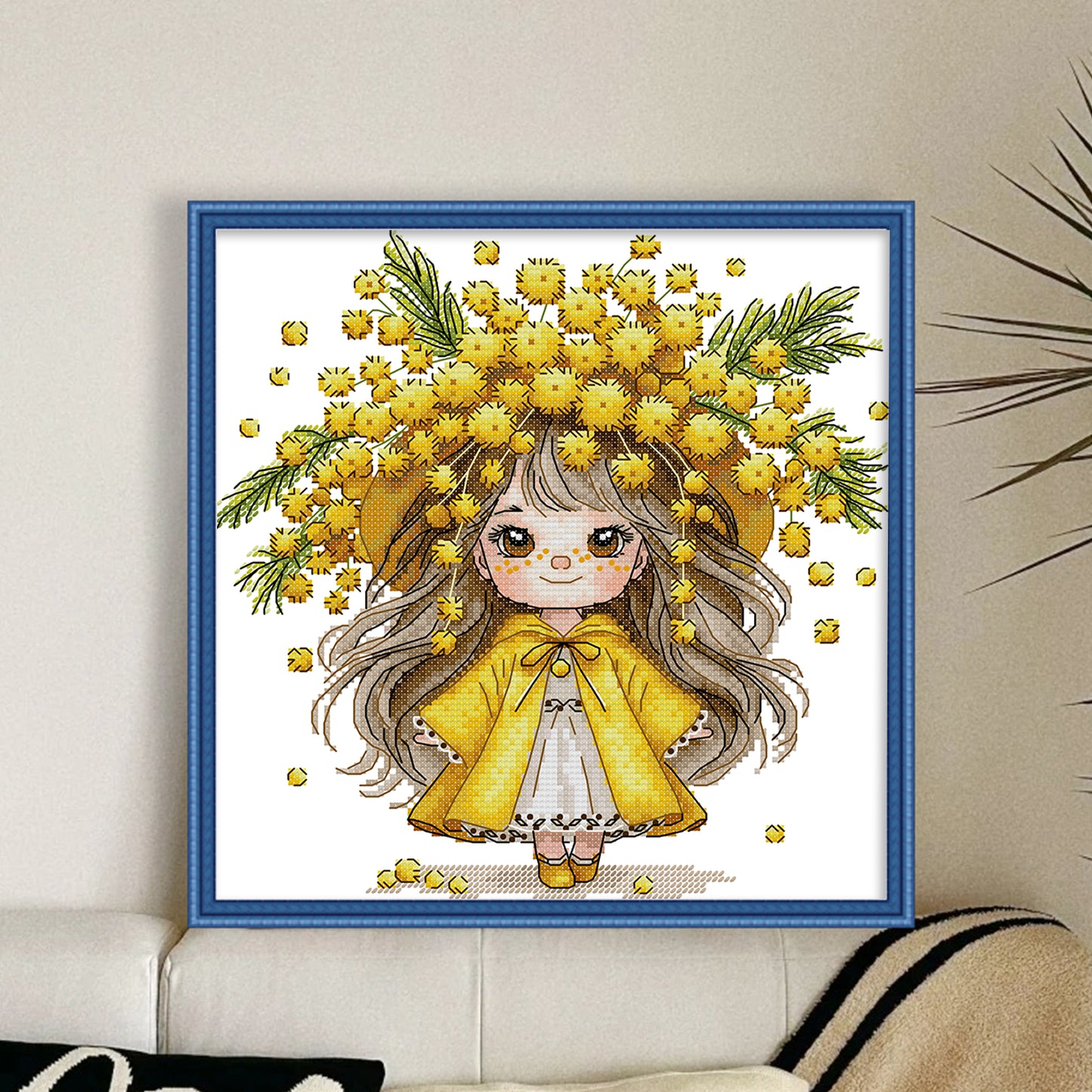 Girl With Mimosa - 14CT Stamped Cross Stitch 28*28CM (Joy Sunday)