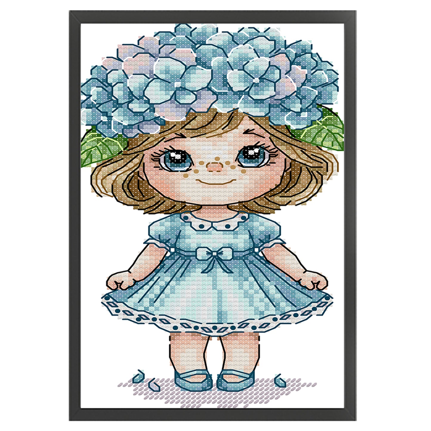 Girl With Hydrangeas - 14CT Stamped Cross Stitch 14*21CM (Joy Sunday)