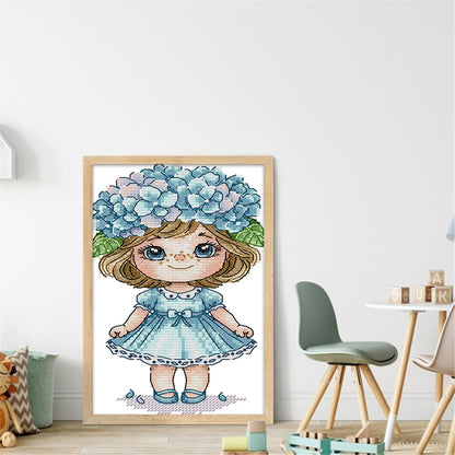 Girl With Hydrangeas - 14CT Stamped Cross Stitch 14*21CM (Joy Sunday)