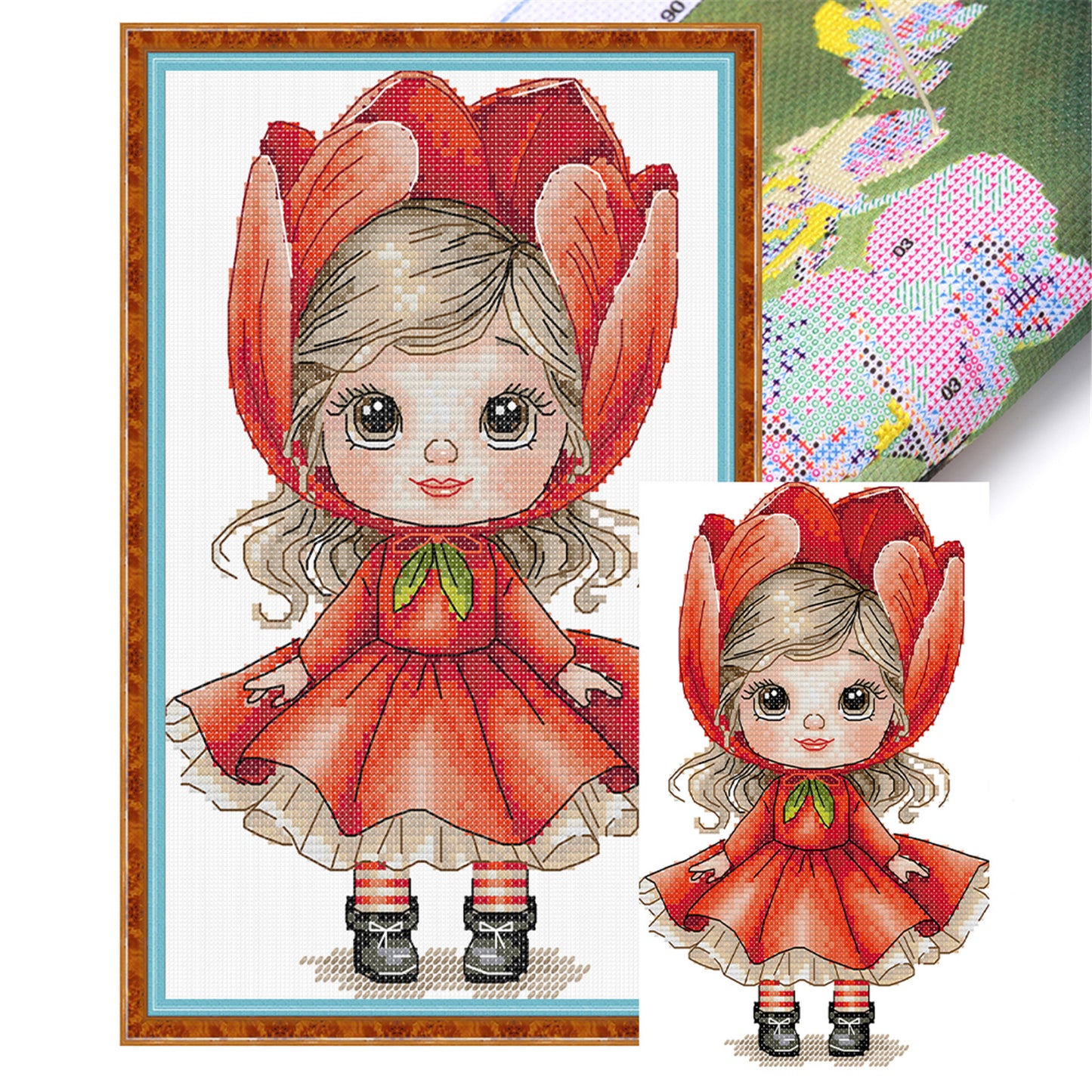 Girl With Tulips - 14CT Stamped Cross Stitch 17*27CM (Joy Sunday)