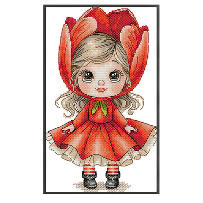 Girl With Tulips - 14CT Stamped Cross Stitch 17*27CM (Joy Sunday)