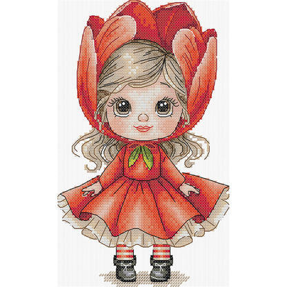 Girl With Tulips - 14CT Stamped Cross Stitch 17*27CM (Joy Sunday)