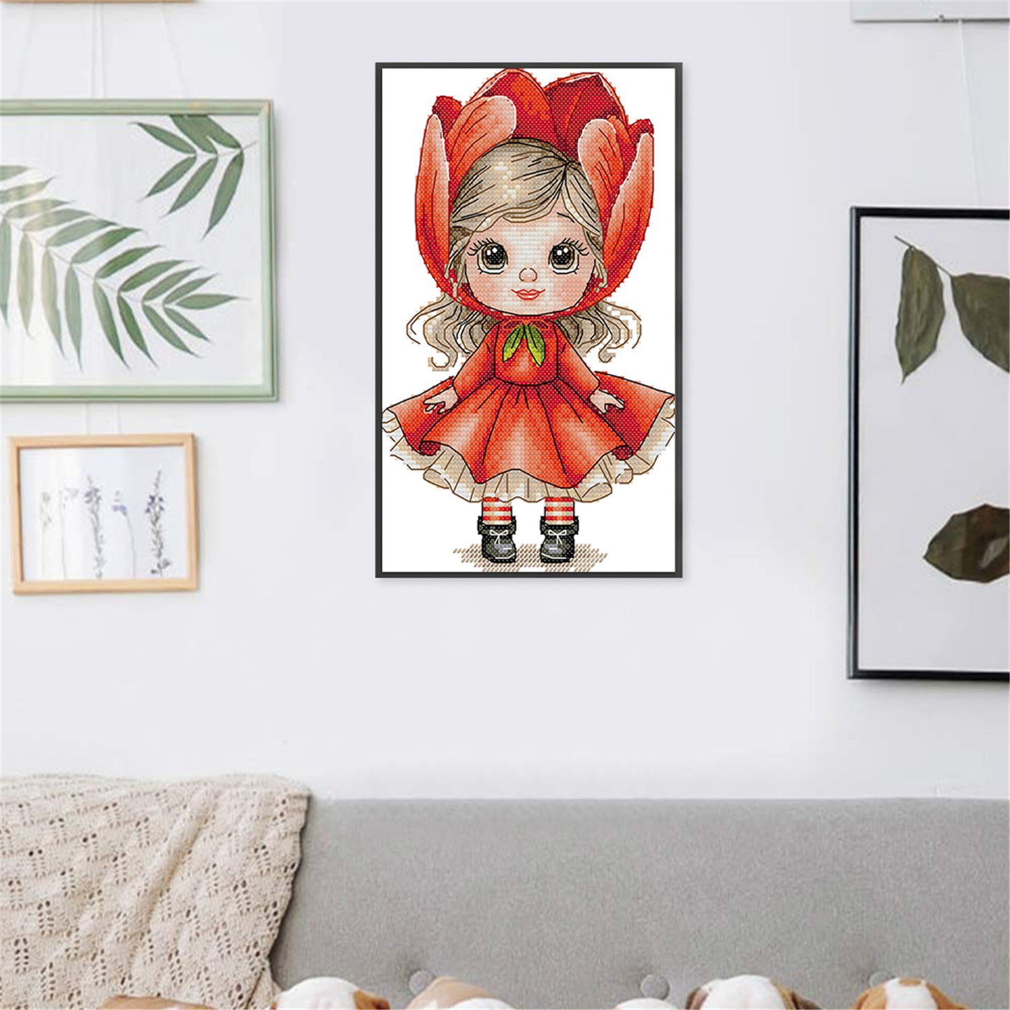 Girl With Tulips - 14CT Stamped Cross Stitch 17*27CM (Joy Sunday)