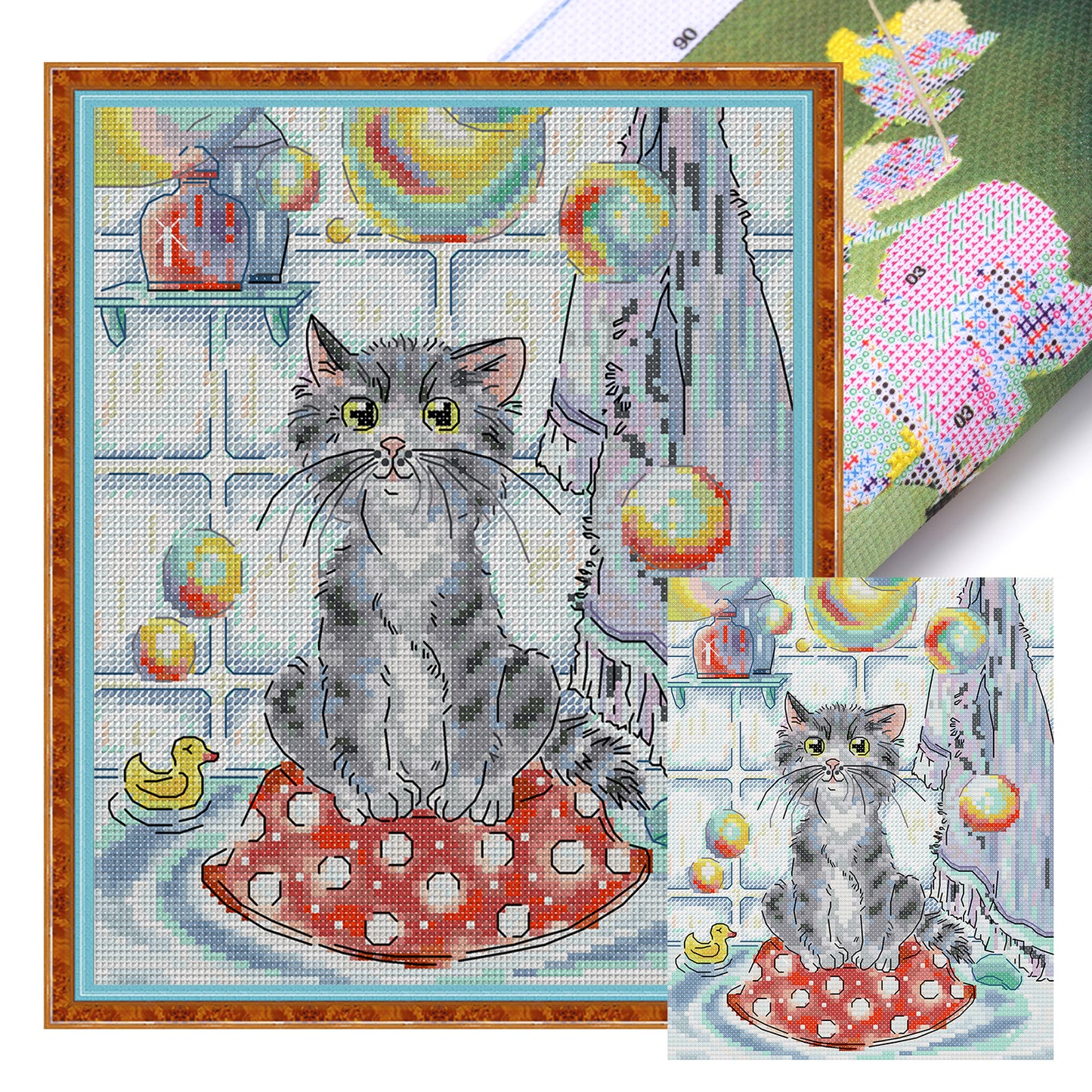 Cat And Soap Bubbles - 14CT Stamped Cross Stitch 21*27CM (Joy Sunday)
