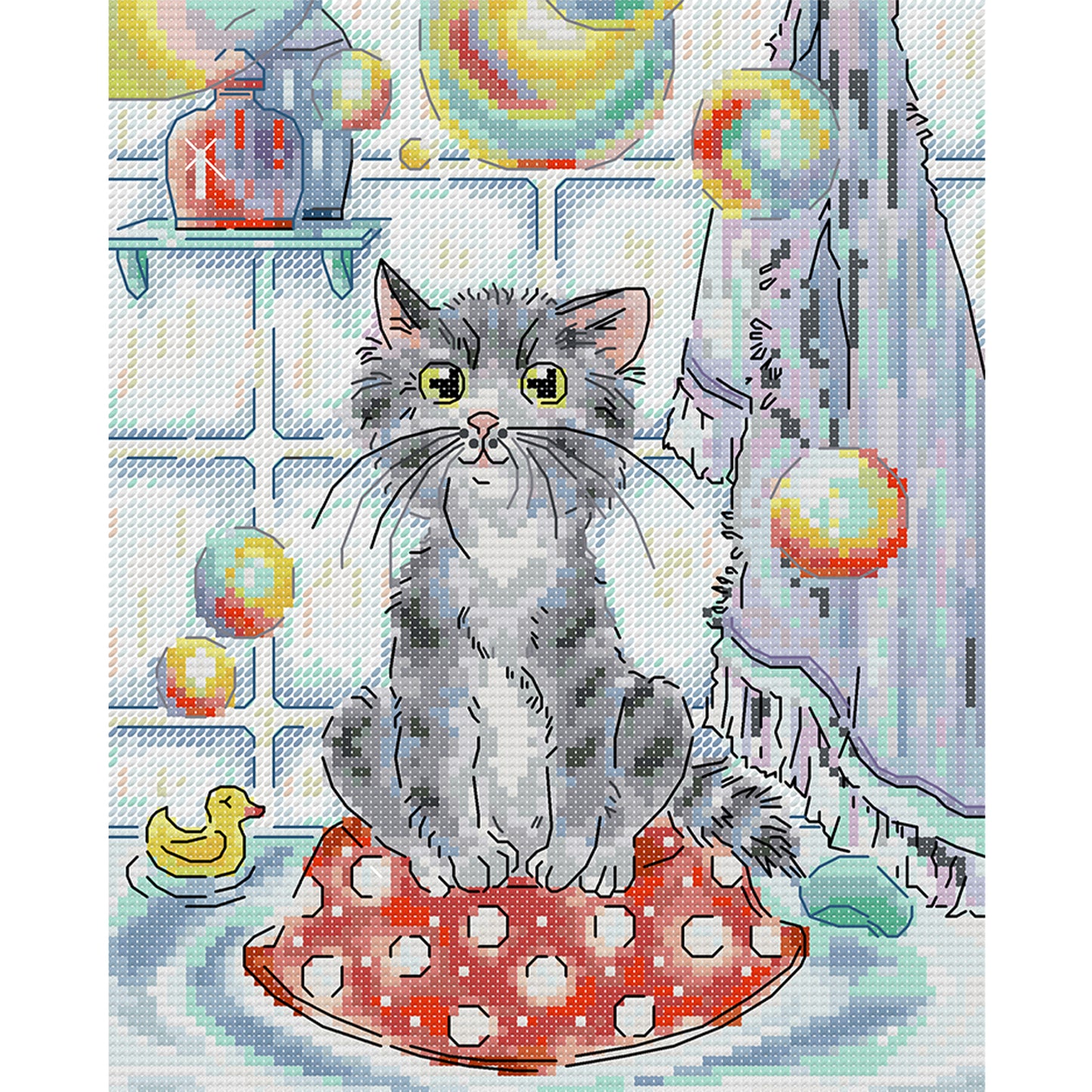 Cat And Soap Bubbles - 14CT Stamped Cross Stitch 21*27CM (Joy Sunday)