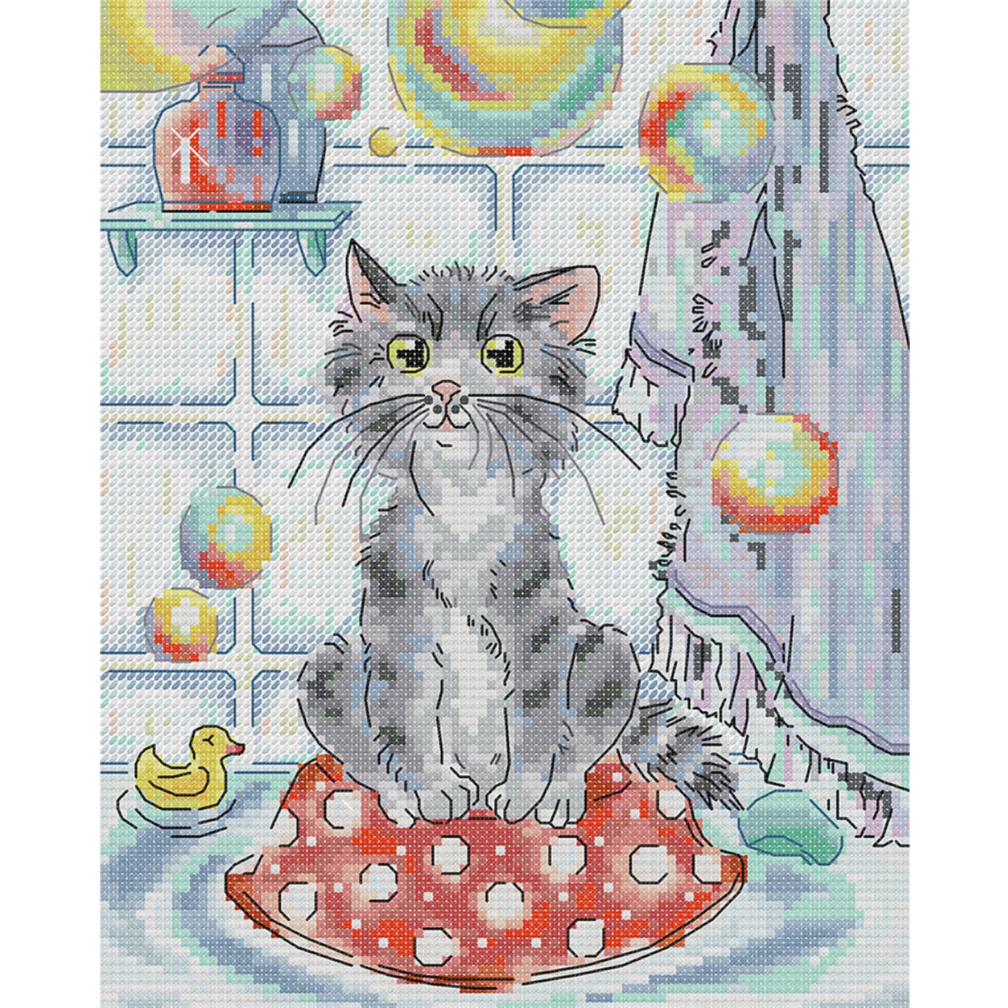 Cat And Soap Bubbles - 14CT Stamped Cross Stitch 21*27CM (Joy Sunday)