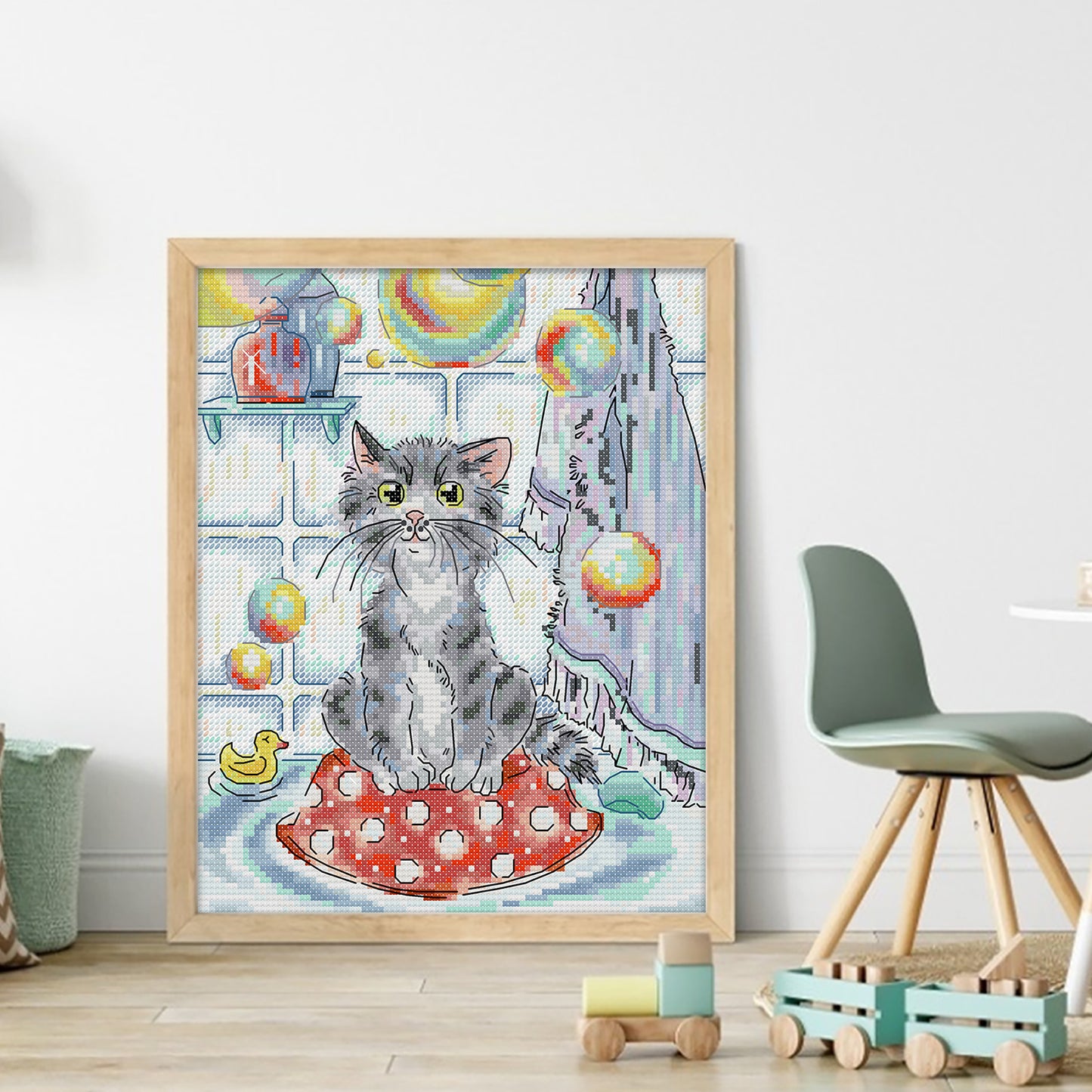 Cat And Soap Bubbles - 14CT Stamped Cross Stitch 21*27CM (Joy Sunday)