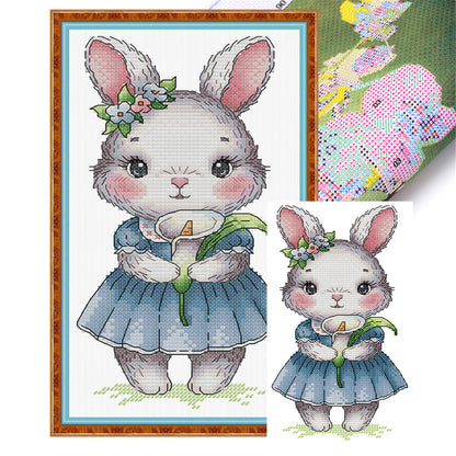 Rabbit And Calla Lily - 14CT Stamped Cross Stitch 15*27CM (Joy Sunday)