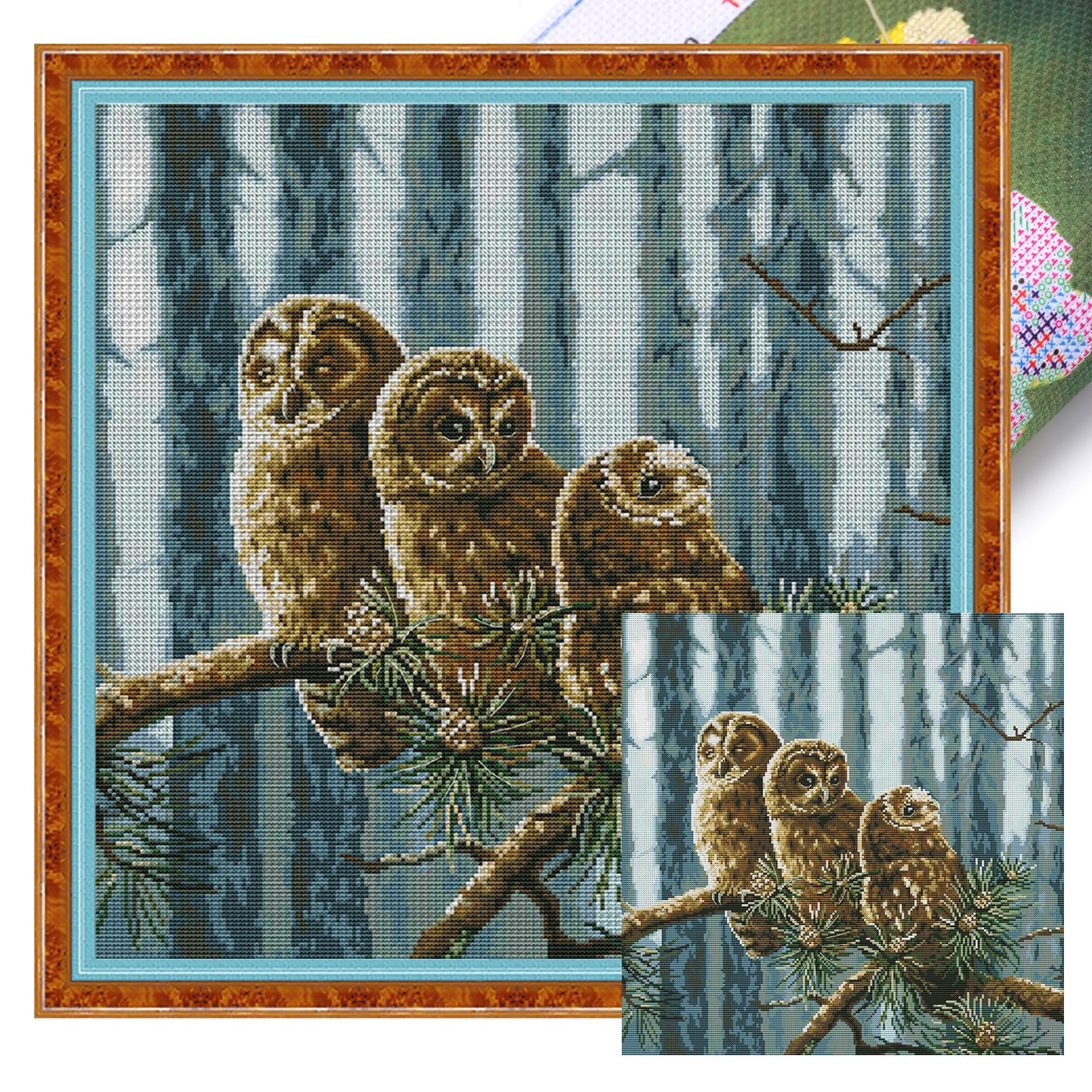 A Family Of Owls - 14CT Stamped Cross Stitch 46*46CM (Joy Sunday)