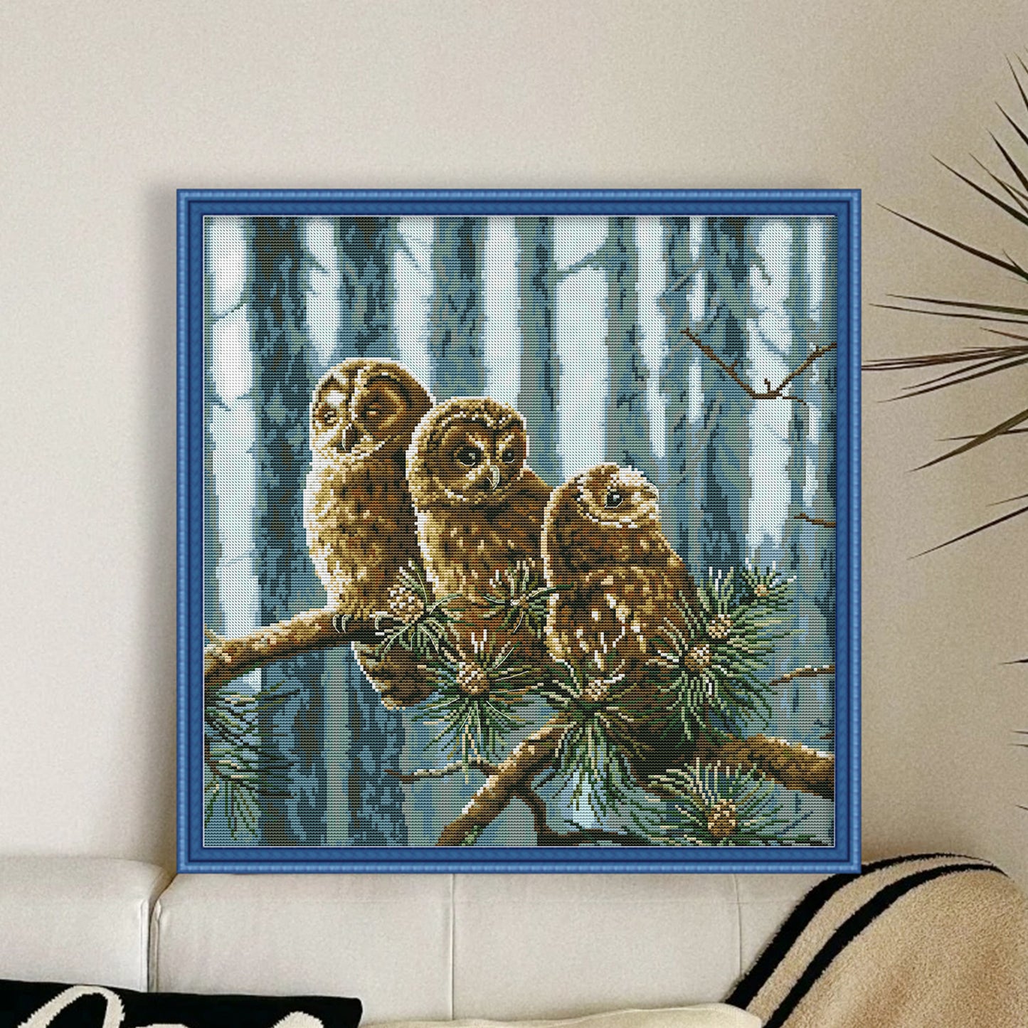 A Family Of Owls - 14CT Stamped Cross Stitch 46*46CM (Joy Sunday)