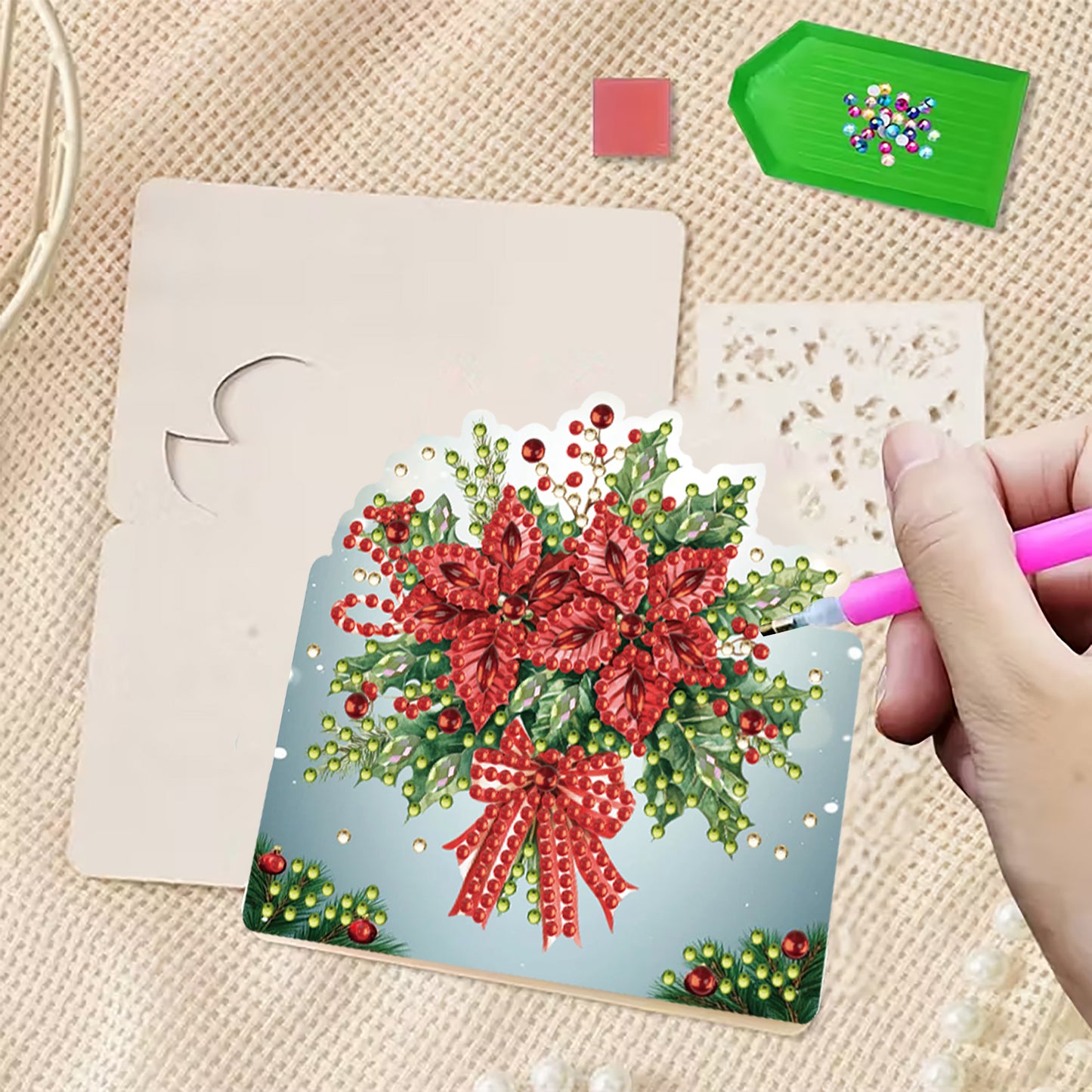 6 Packs Christmas Flower DIY Diamond Painting Greeting Cards for Adults Gifts