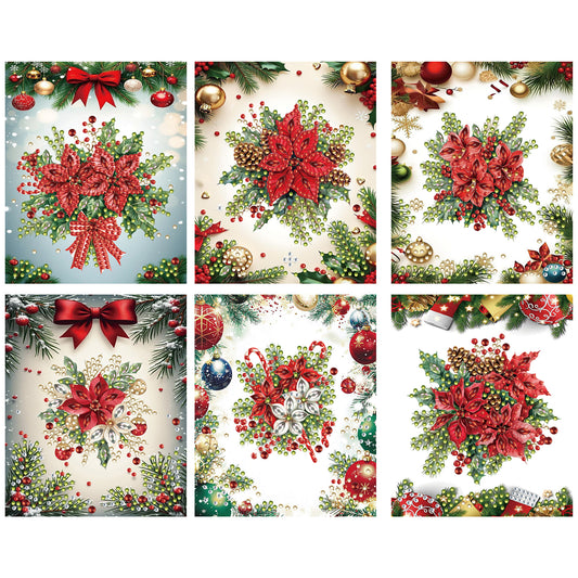 6 Packs Christmas Flower DIY Diamond Painting Greeting Cards for Adults Gifts