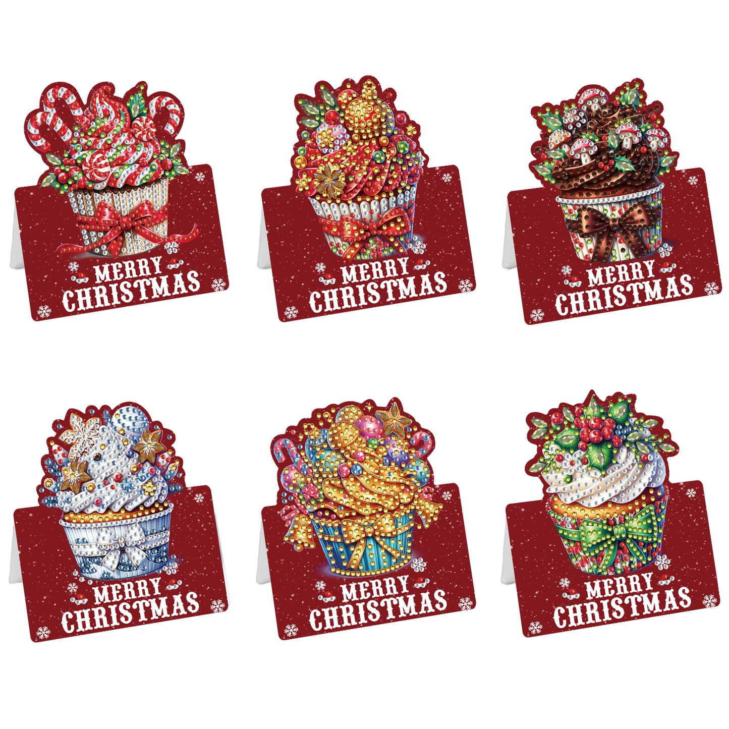 6 Packs Christmas Cupcake DIY Diamond Painting Greeting Cards for Adults Gifts