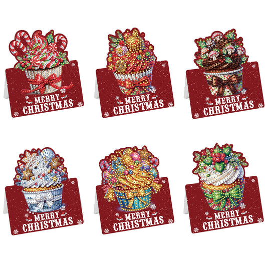 6 Packs Christmas Cupcake DIY Diamond Painting Greeting Cards for Adults Gifts