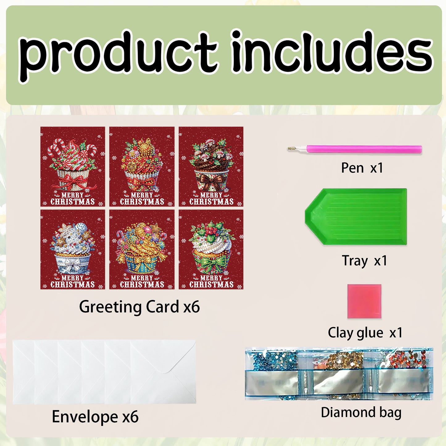 6 Packs Christmas Cupcake DIY Diamond Painting Greeting Cards for Adults Gifts