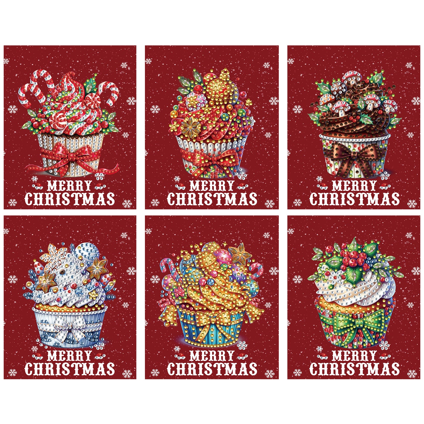 6 Packs Christmas Cupcake DIY Diamond Painting Greeting Cards for Adults Gifts