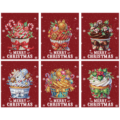 6 Packs Christmas Cupcake DIY Diamond Painting Greeting Cards for Adults Gifts