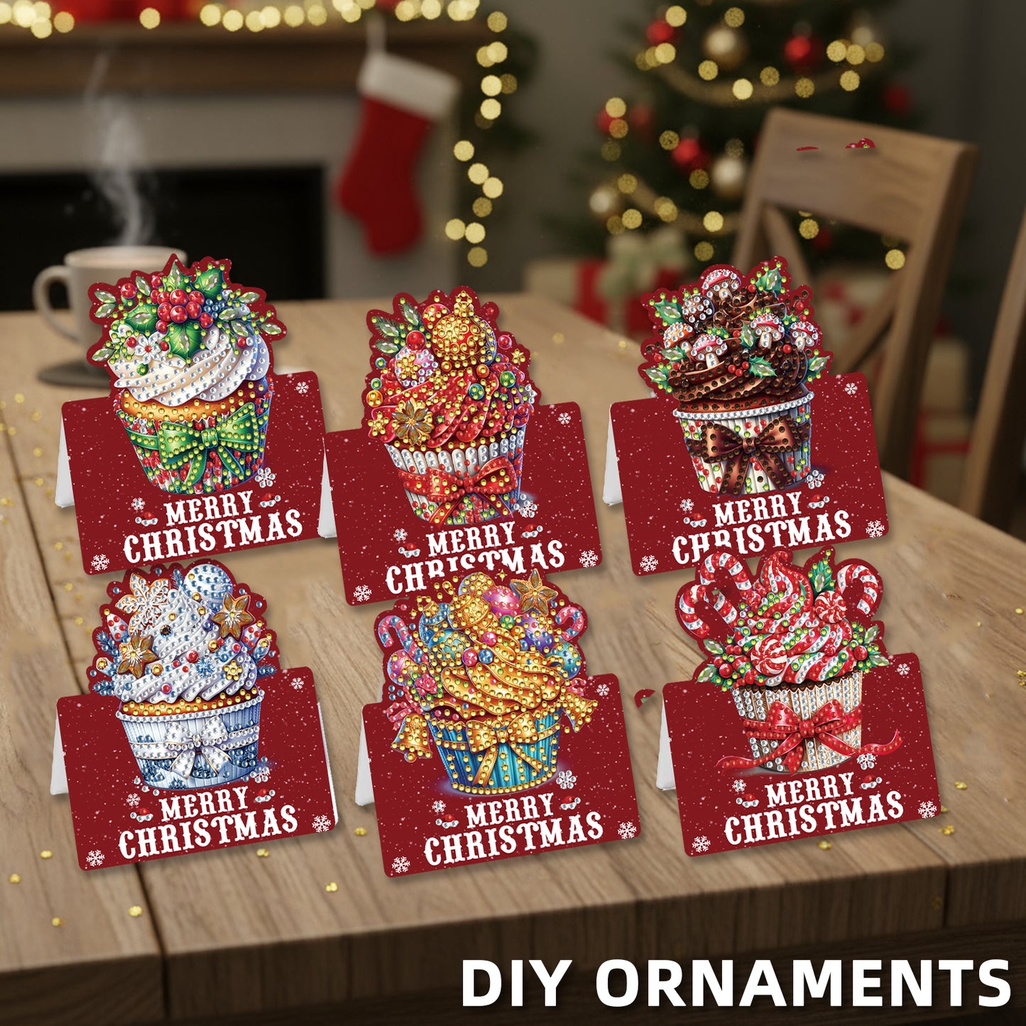 6 Packs Christmas Cupcake DIY Diamond Painting Greeting Cards for Adults Gifts
