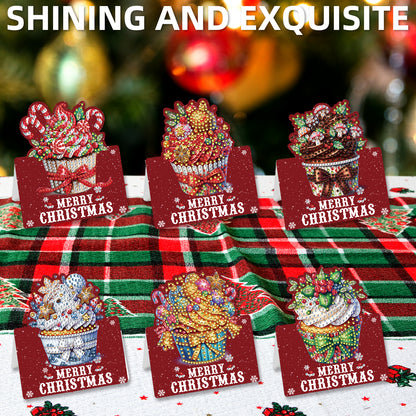 6 Packs Christmas Cupcake DIY Diamond Painting Greeting Cards for Adults Gifts