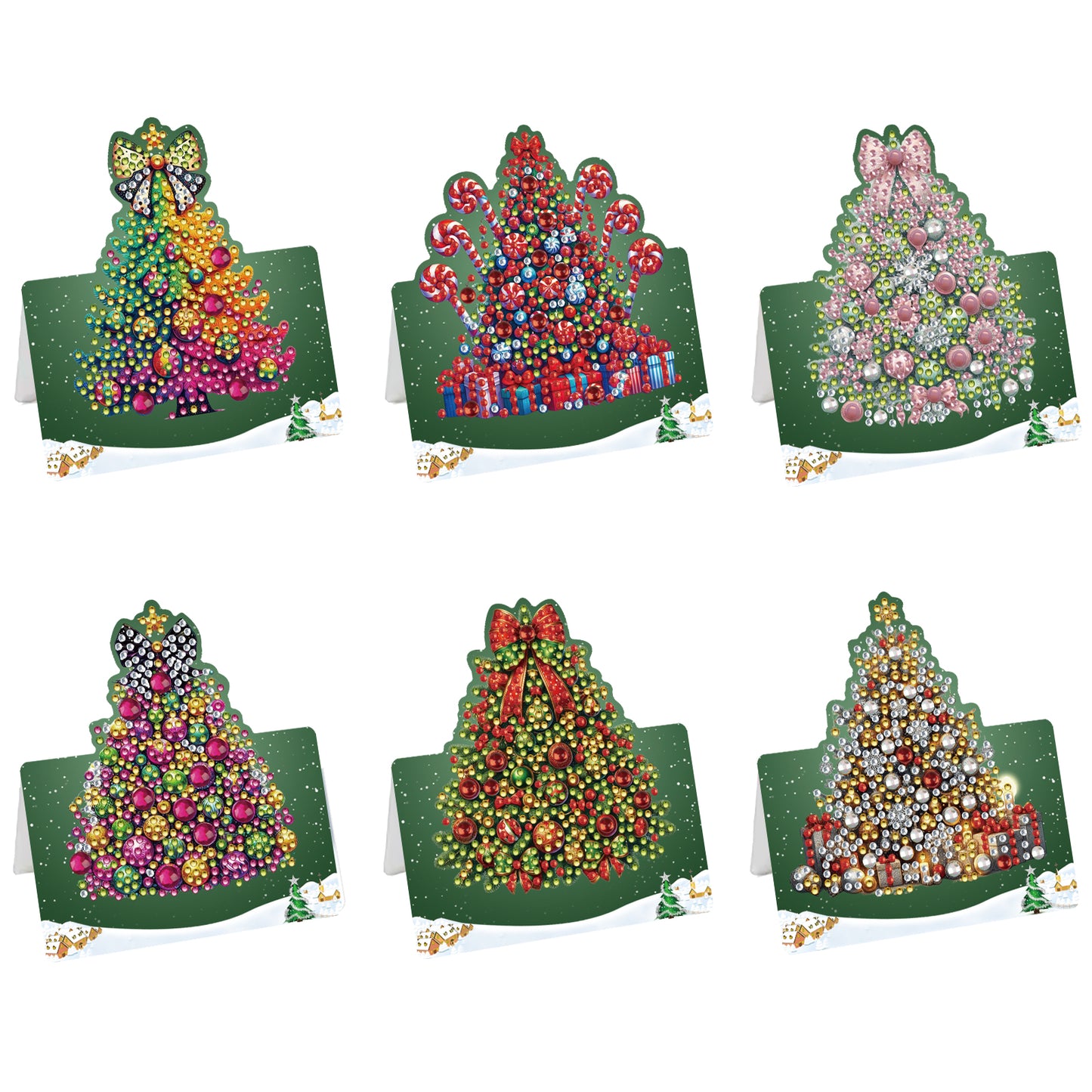 6 Packs Christmas Tree DIY Diamond Painting Greeting Cards for Adults Gifts