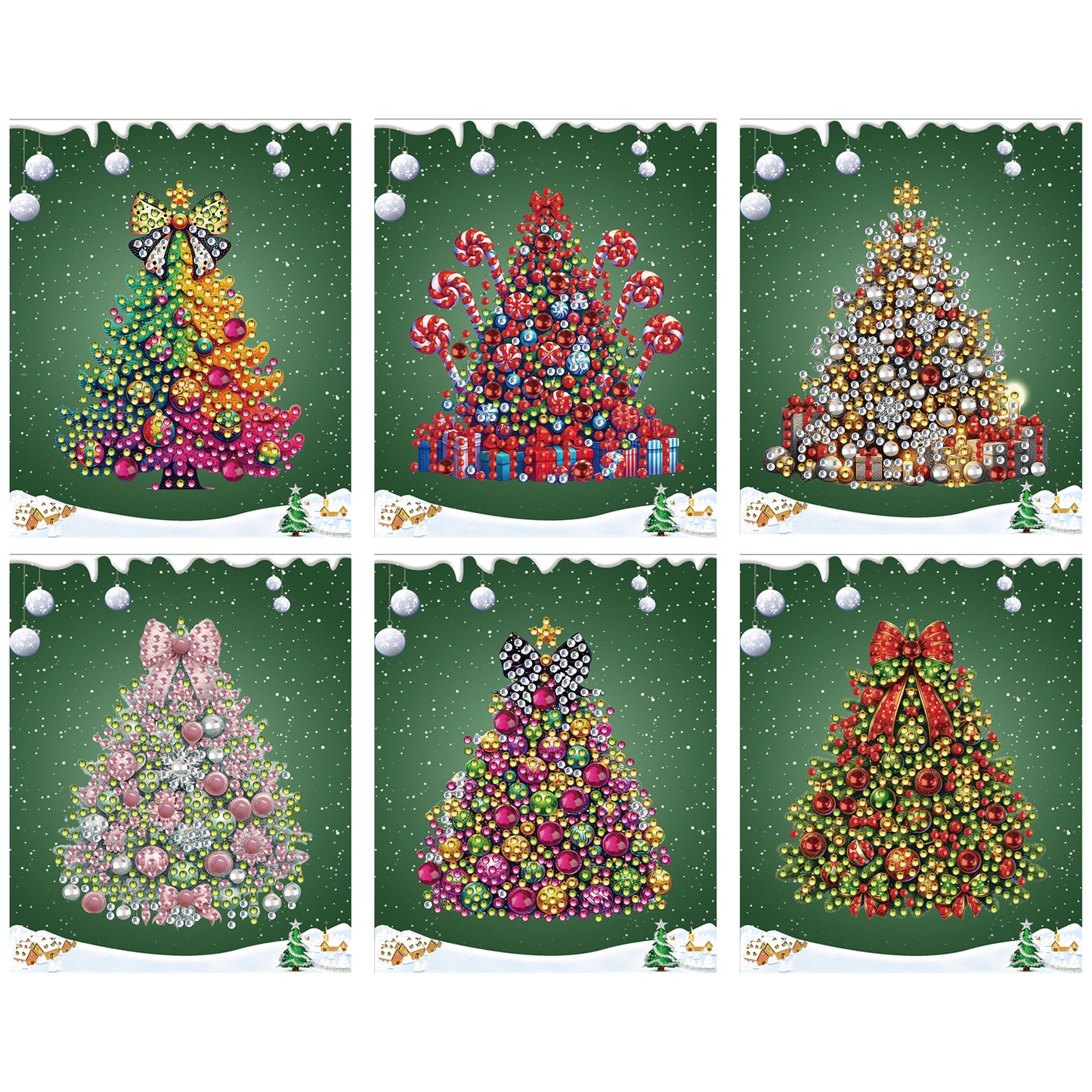 6 Packs Christmas Tree DIY Diamond Painting Greeting Cards for Adults Gifts