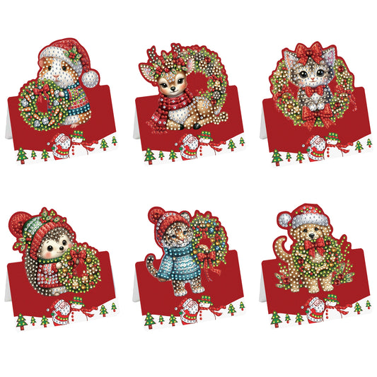 6 Packs Christmas Animal DIY Diamond Painting Greeting Cards for Adults Gifts